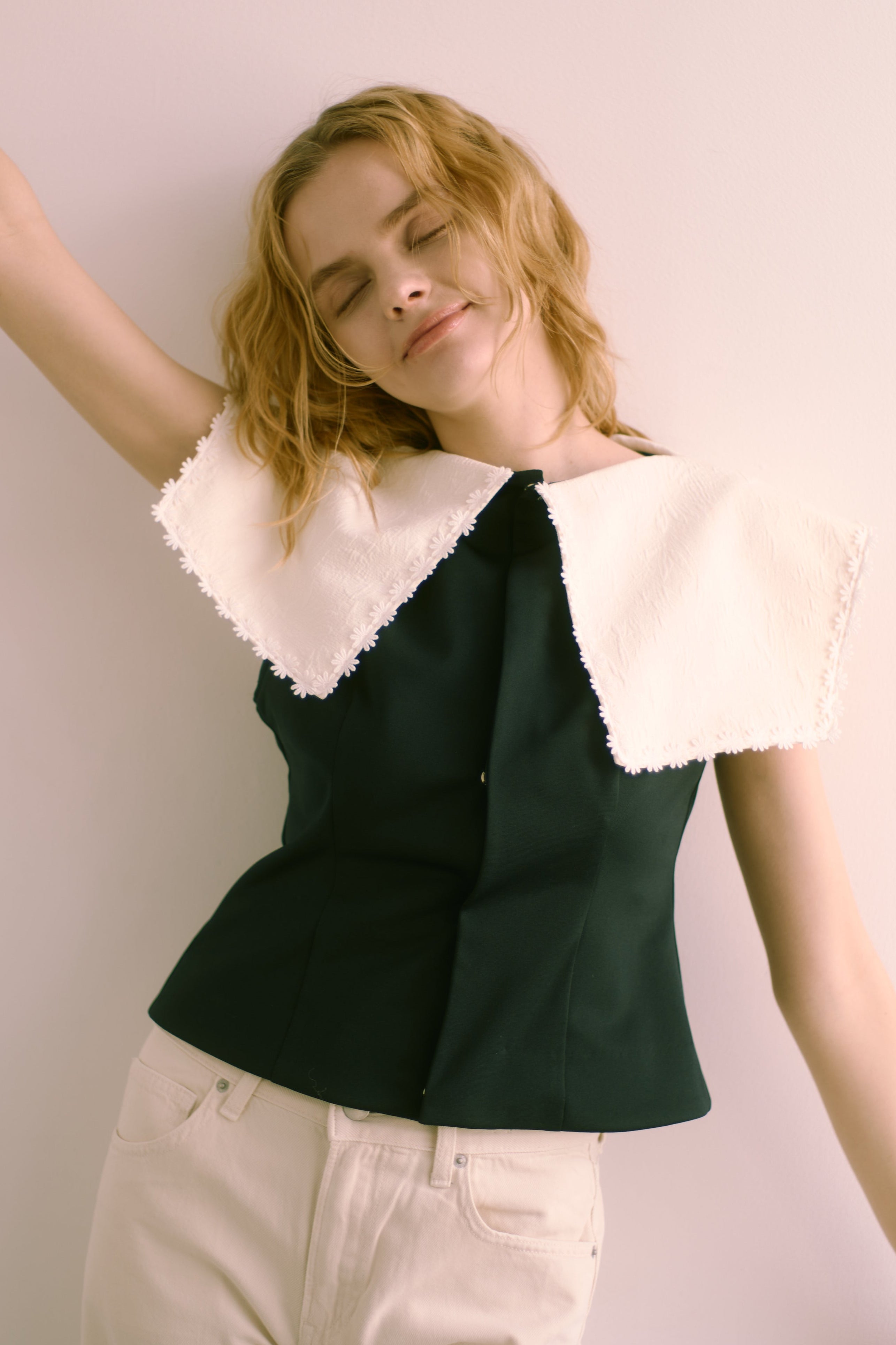 【Made in japan】 2WAY BIG COLLAR TOP