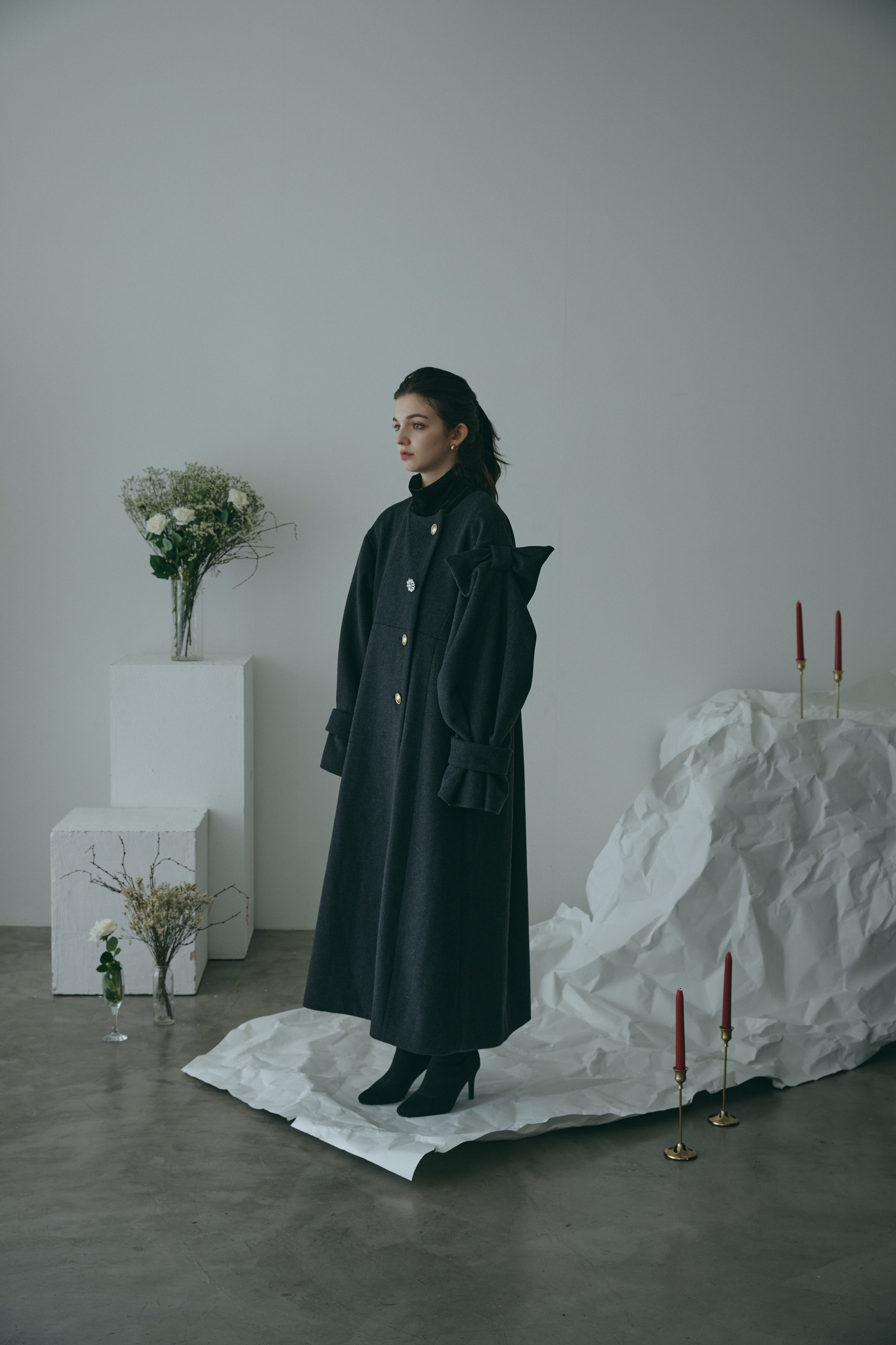 ecmile リボン コート グレー BIJOU RIBBON COAT BIJOU RIBBON COAT