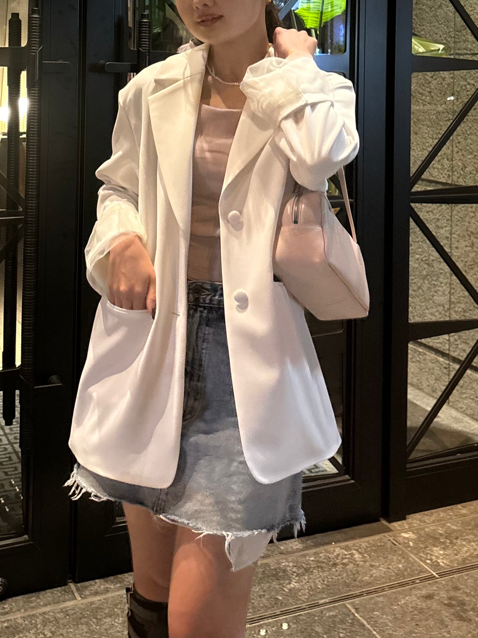 Tulle sleeve tailored jacket